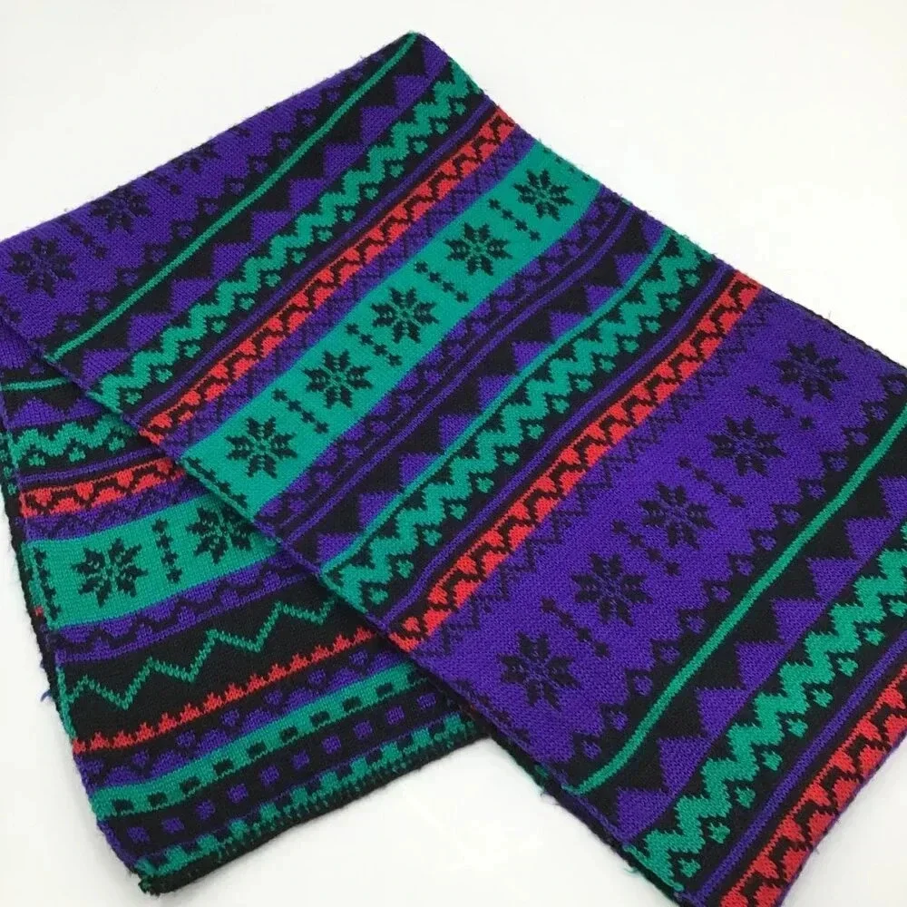 Reversible Christmas Scarf Scandinavian Nordic Vibes Snowflake Winter Fair Isles